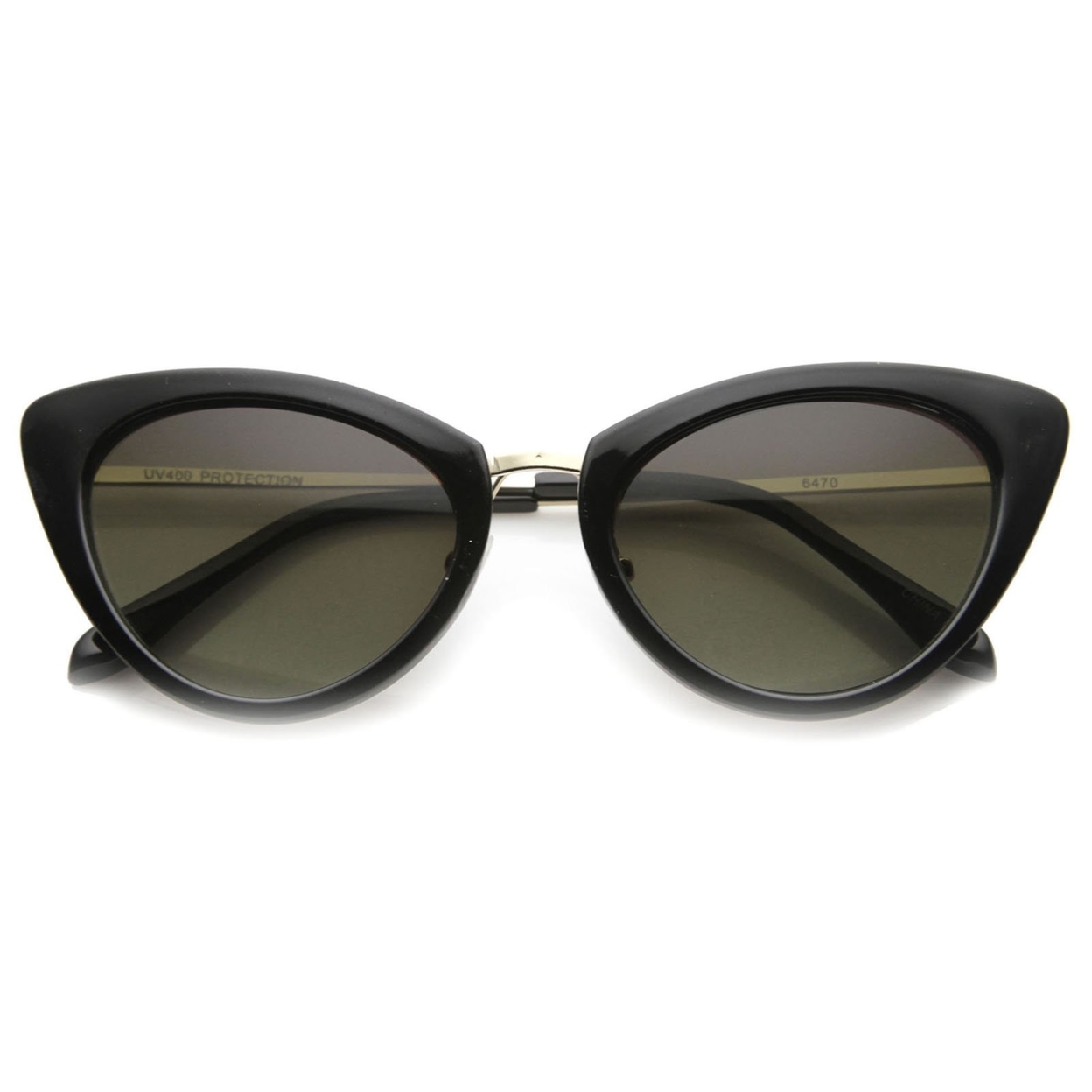 Womens Classic Oval Shape Metal Temple Mod Fashion Cat Eye Sunglasses - Black-Gold / Lavender