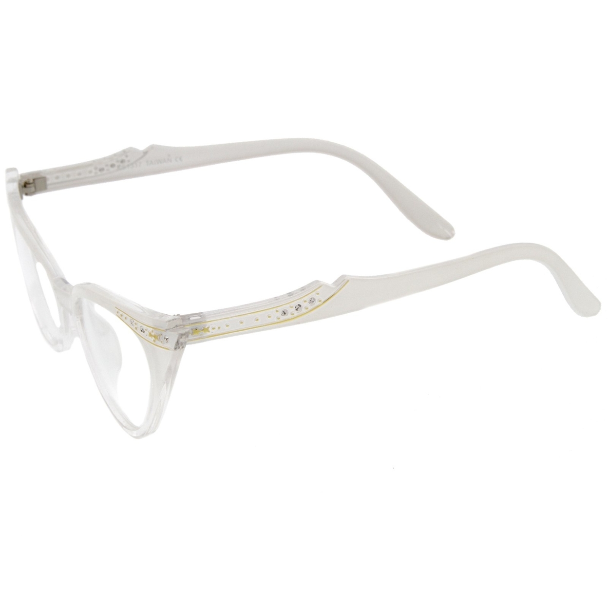 Women's Retro Rhinestone Embellished Clear Lens Cat Eye Glasses 51mm - Brown / Clear