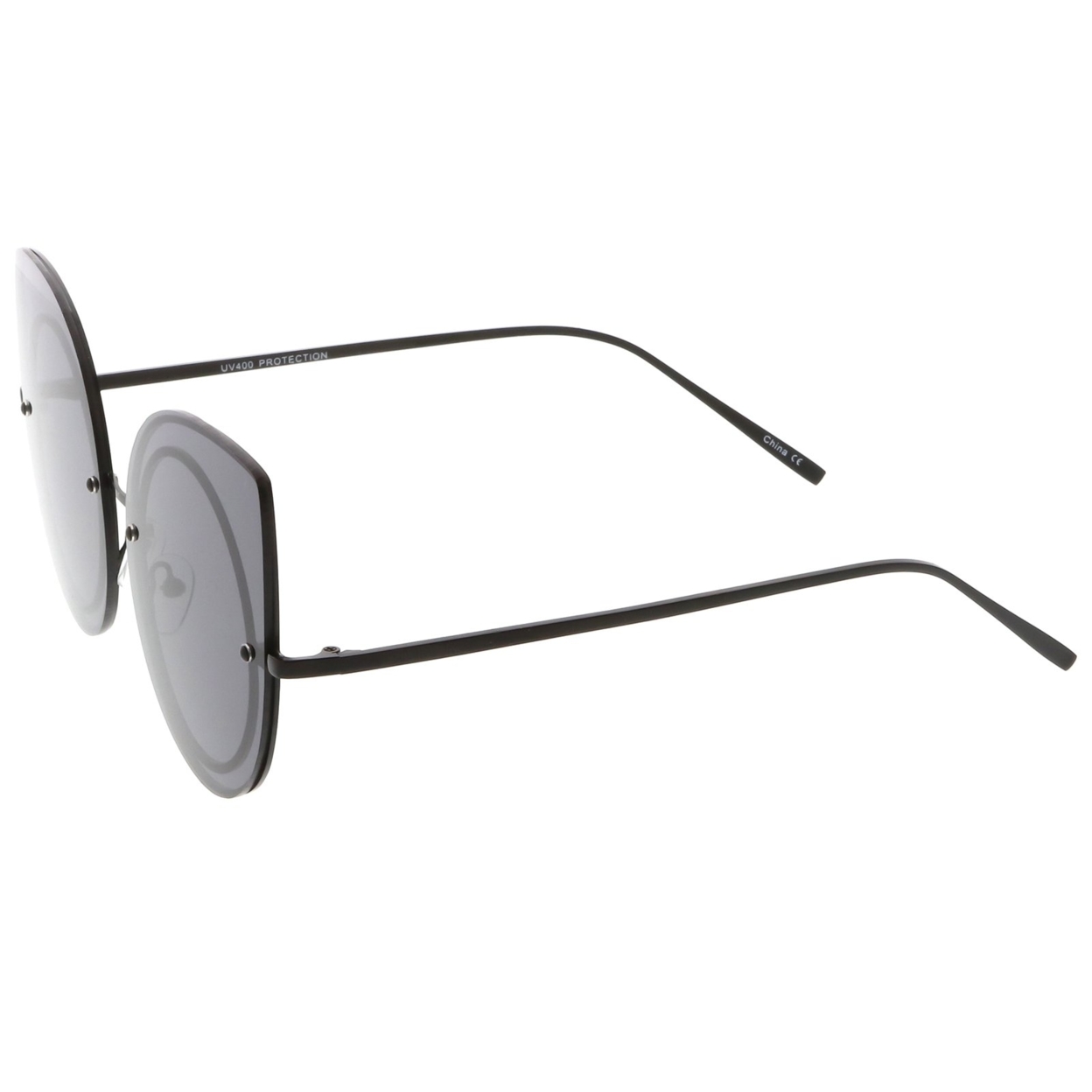 Oversize Rimless Cat Eye Sunglasses With Neutral Color Flat Lens Slim Arms 64mm - Silver / Smoke