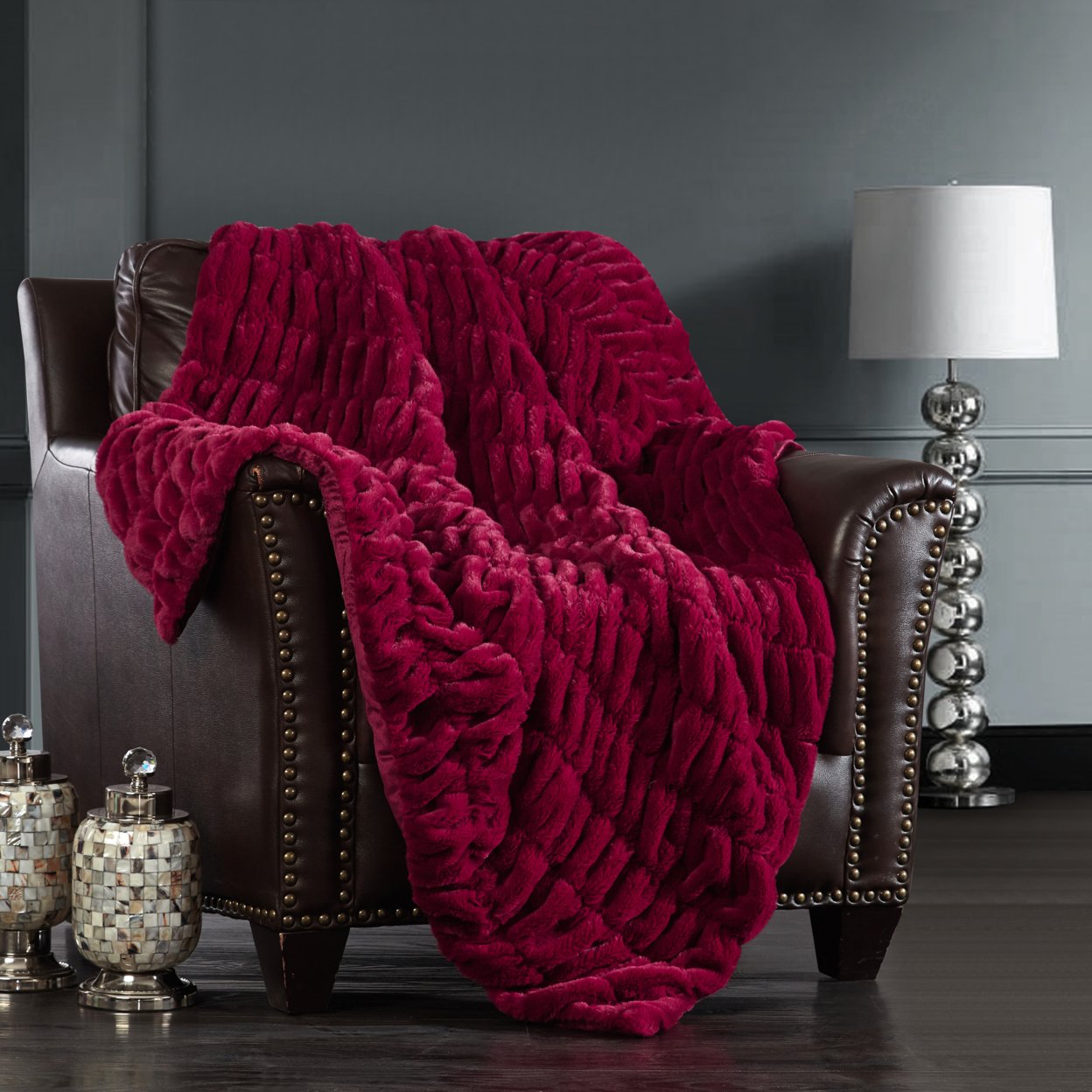 Leone Throw Blanket Cozy Super Soft Ultra Plush Decorative Shaggy Faux Fur - Red