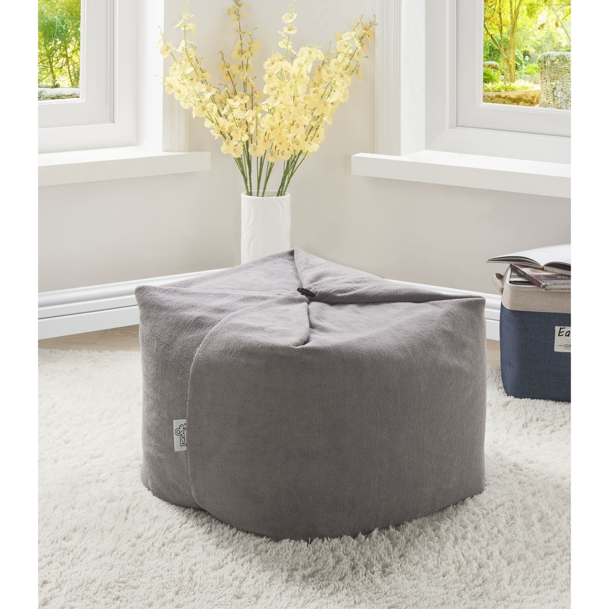 Loungie? Magic Pouf Beanbag-Microplush Fabric-3-in-1 Convertible Ottoman + Chair + Floor Pillow-Modern & Functional - Grey