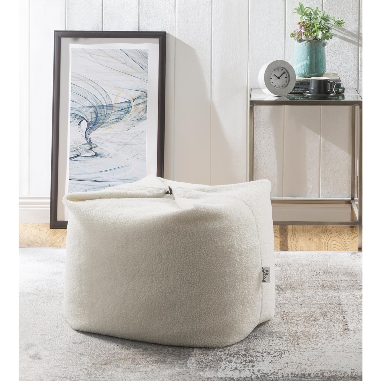Loungie? Magic Pouf Beanbag-Linen Or Sherpa Fabric-3-in-1 Convertible Ottoman + Chair + Floor Pillow-Modern & Functional - Beige Linen