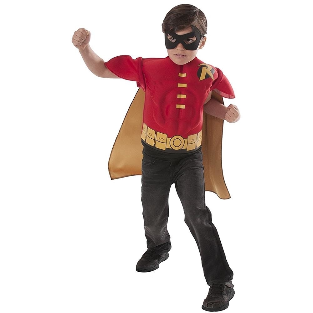 DC Comics Robin Muscle Chest Shirt Cape & Mask Size S 4/6 Boys Costume Rubie's