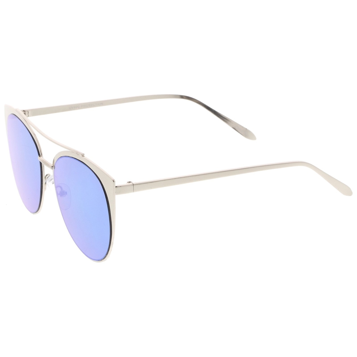 Women's Oversize Metal Crossbar Mirrored Flat Lens Cat Eye Sunglasses 61mm - Shiny Silver / Silver Mirror