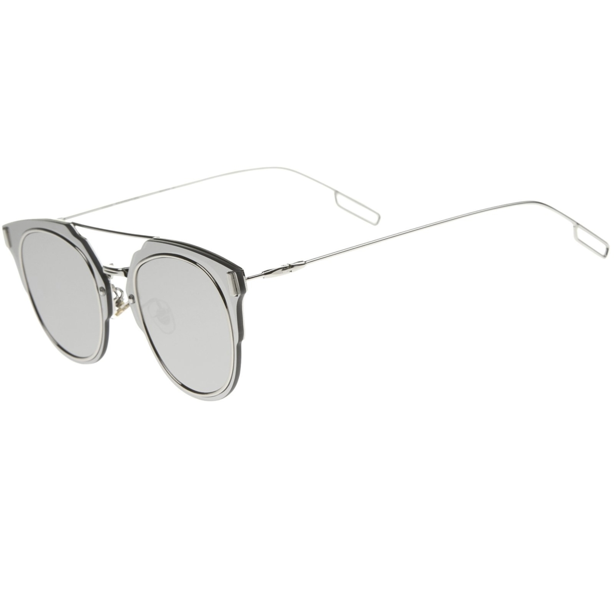 Minimal Ultra Slim Wire Inner Rimmed Mirror Flat Lens Pantos Sunglasses 58mm - Black / Blue Mirror