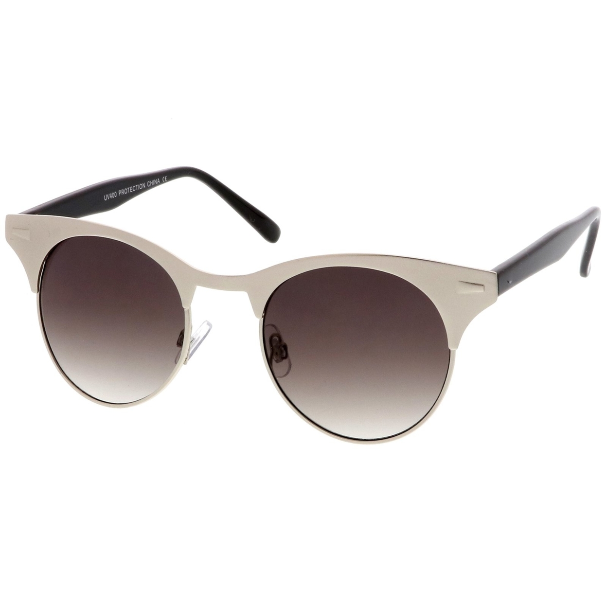 Women's Matte Finish Horn Rimmed Round Flat Lens Cat Eye Sunglasses 49mm - Gold-White / Brown Gradient