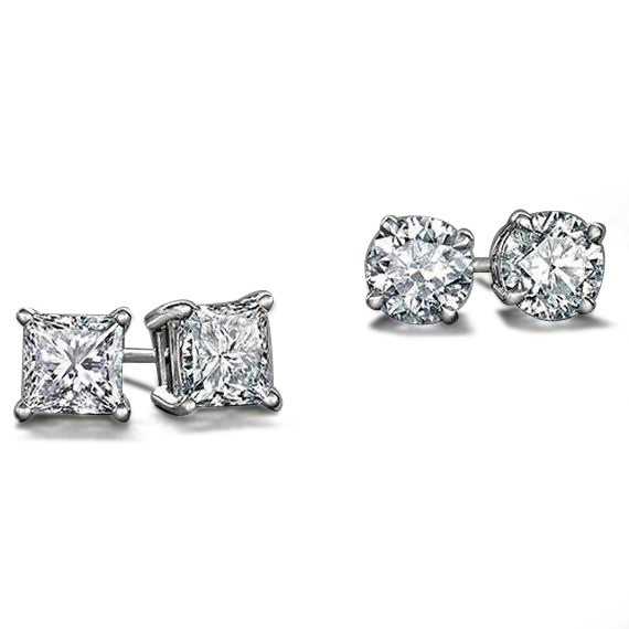 2-Piece-White-Gold-Plated-Round-and-Princess-Studs-Set