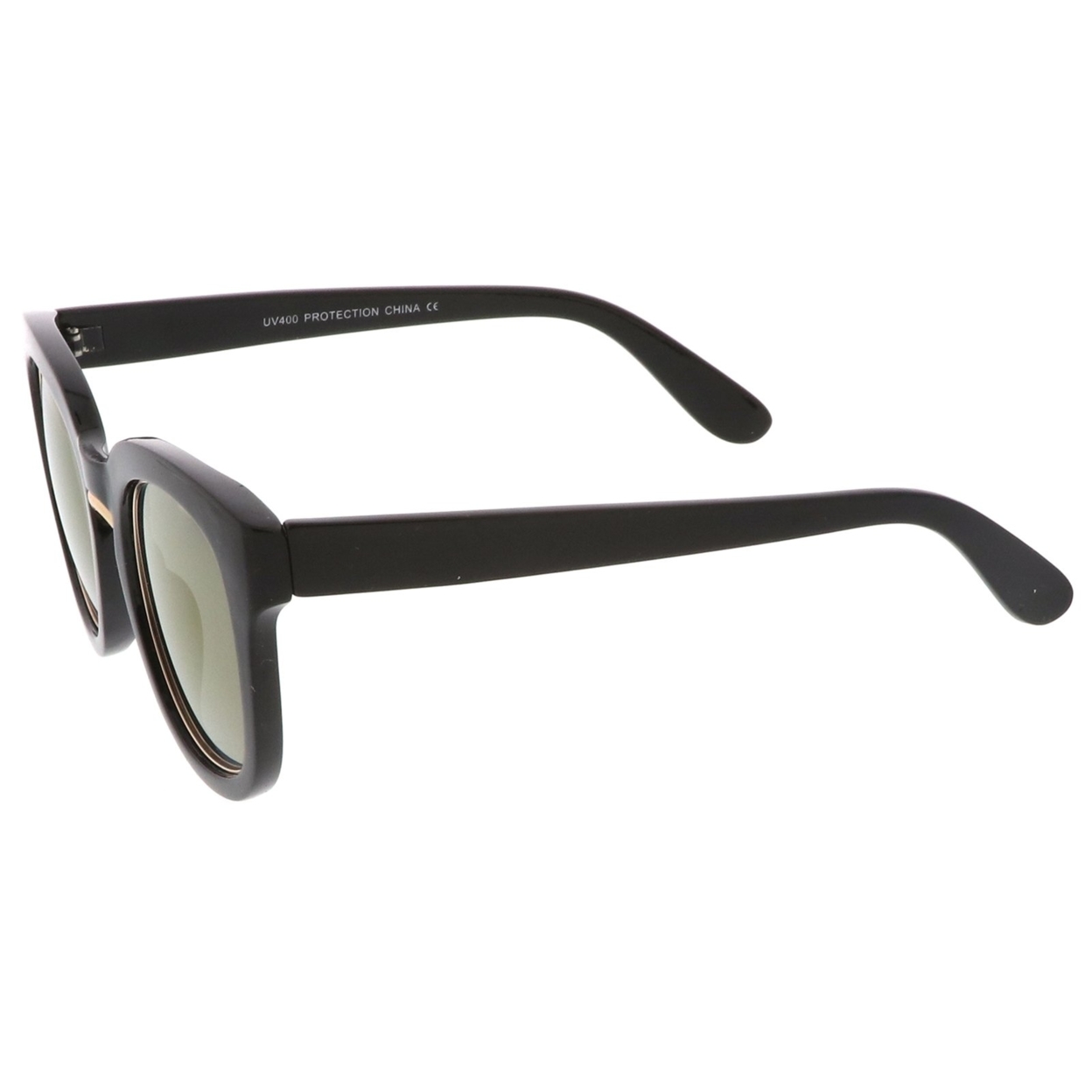 Women's Metal Bridge Trim Colored Mirror Flat Lens Cat Eye Sunglasses 50mm - Black-Gold / Gold Mirror