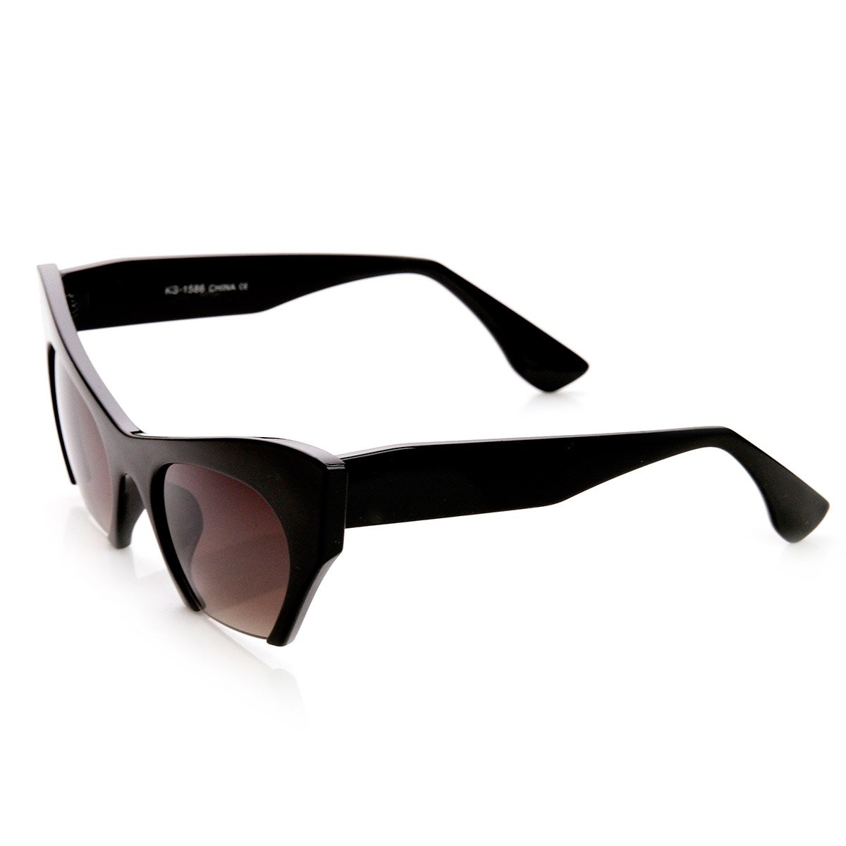 Women's Fashion Semi-Rimless Bottom Cut Cat Eye Sunglasses - Crazy Tortoise