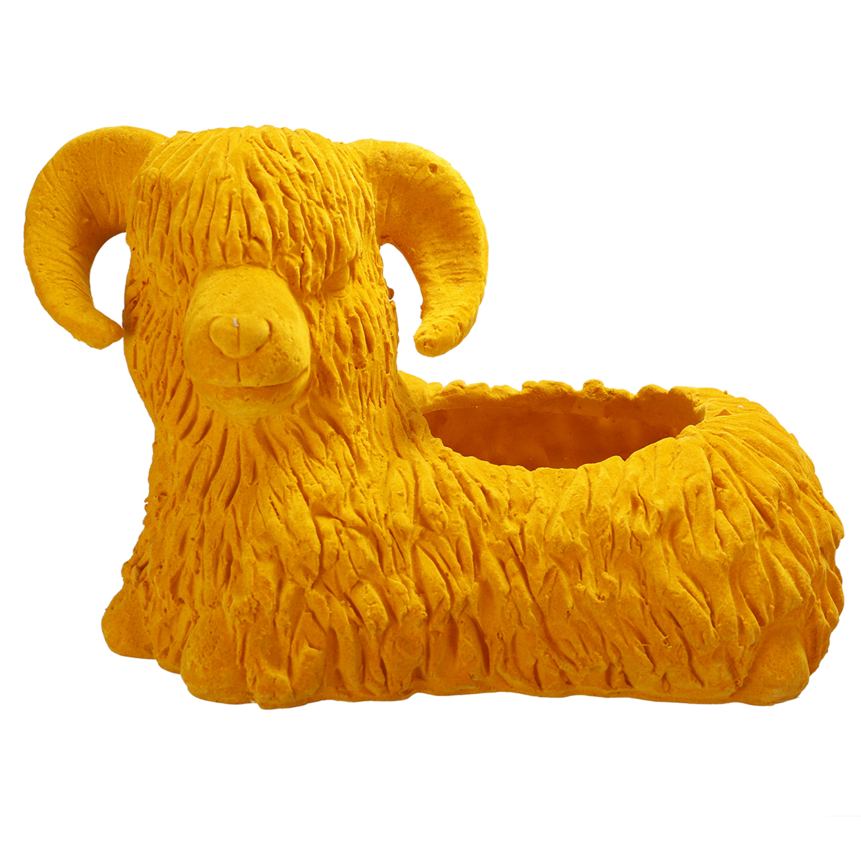 Resin Sheep Accent Dish With Feather Down Design, Yellow- Saltoro Sherpi