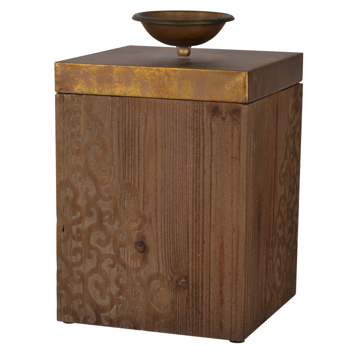 12.2 Metal And Wood Decorative Box With Unique Handle, Brown- Saltoro Sherpi