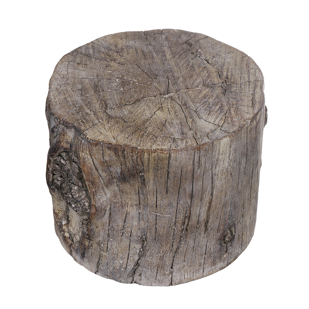 Cement Tree Stump Stool In Round Shape, Small, Brown- Saltoro Sherpi