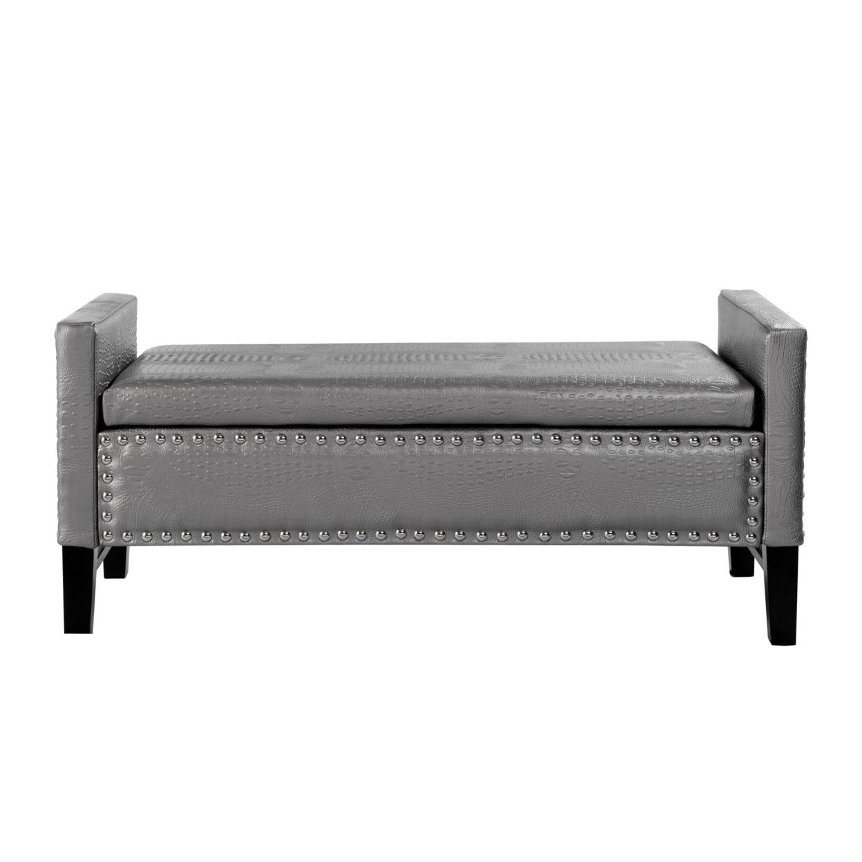 Inspired Home Scarlett PU Leather Modern Contemporary Silver Nailhead Trim Multi Position Storage Bench - Brown