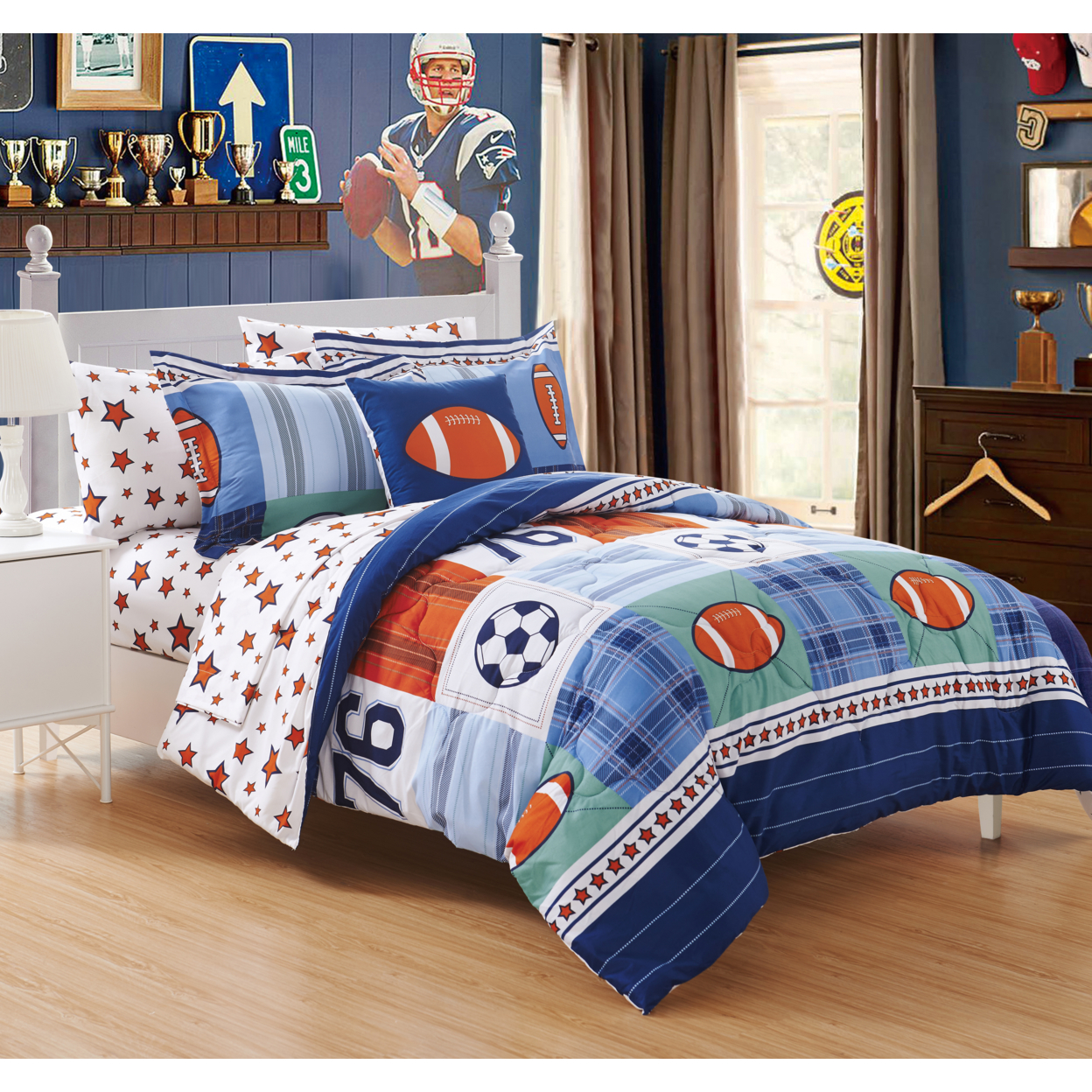 Back To School 6 Or 8 Piece Reversible Comforter Set Include Sheets - Blue, Full
