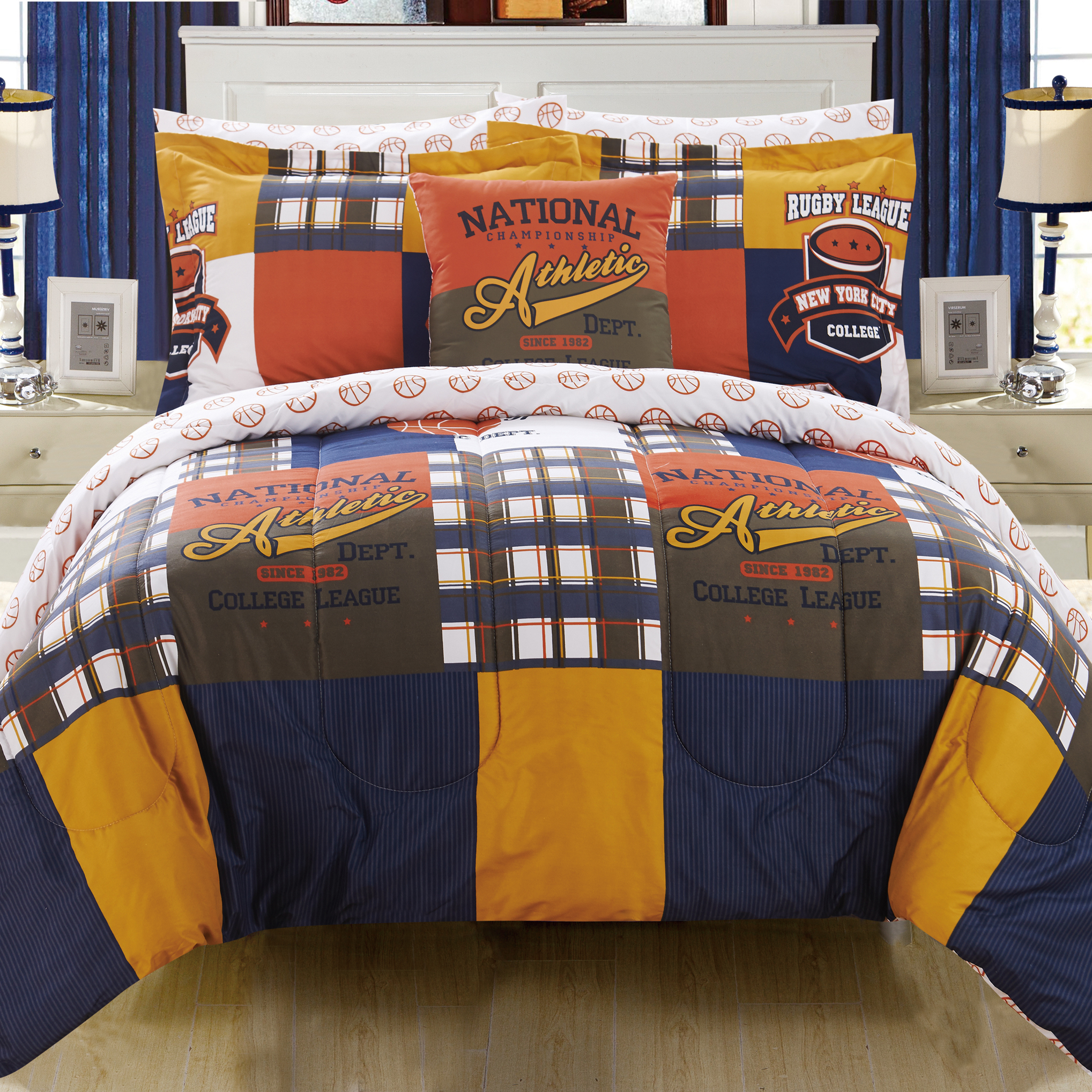 Back To School 6 Or 8 Piece Reversible Comforter Set Include Sheets - Navy, Twin