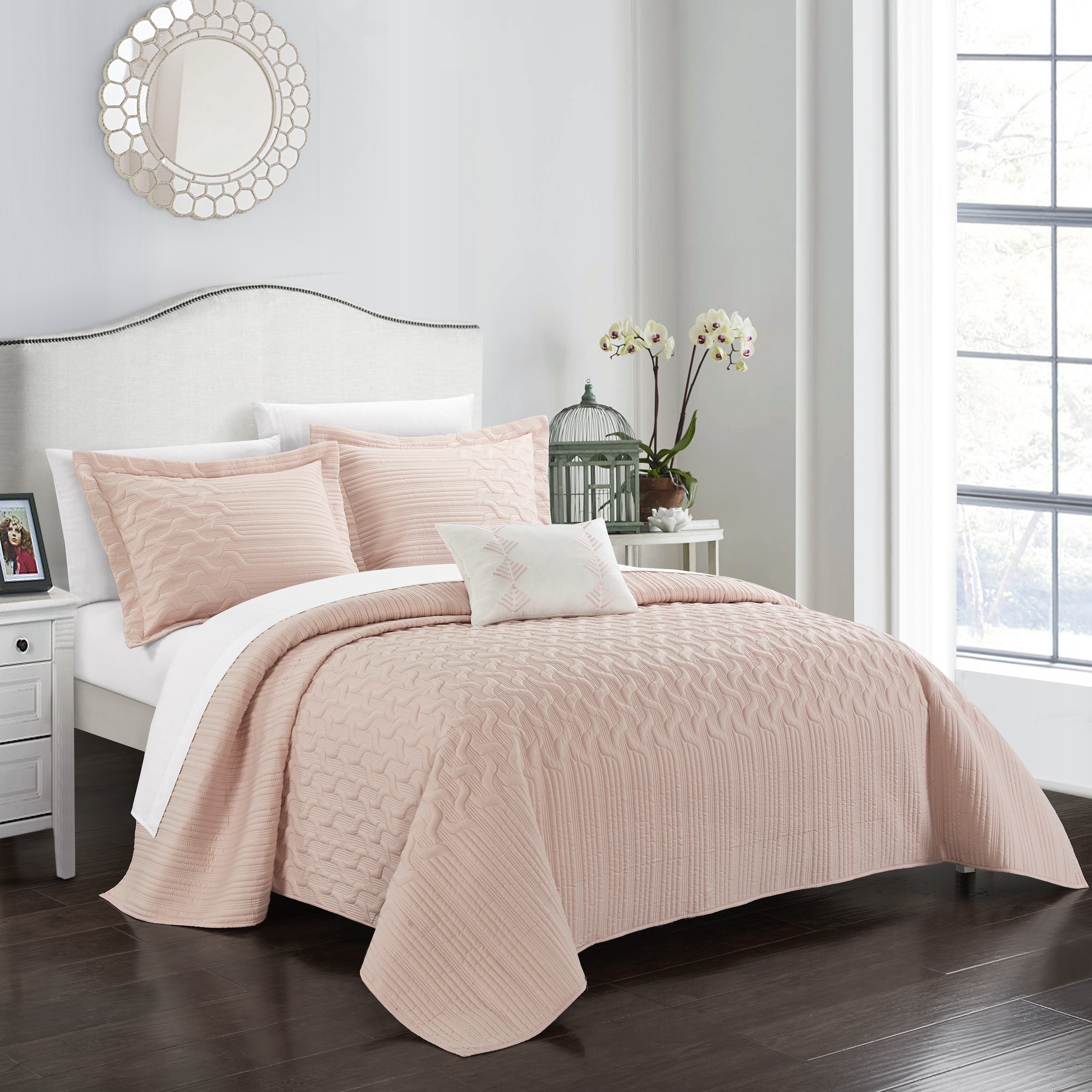 Shaliya 4 Or 3 Piece Quilt Cover Set Interlaced Vine Pattern Quilted Bed In A Bag - Blush, Twin
