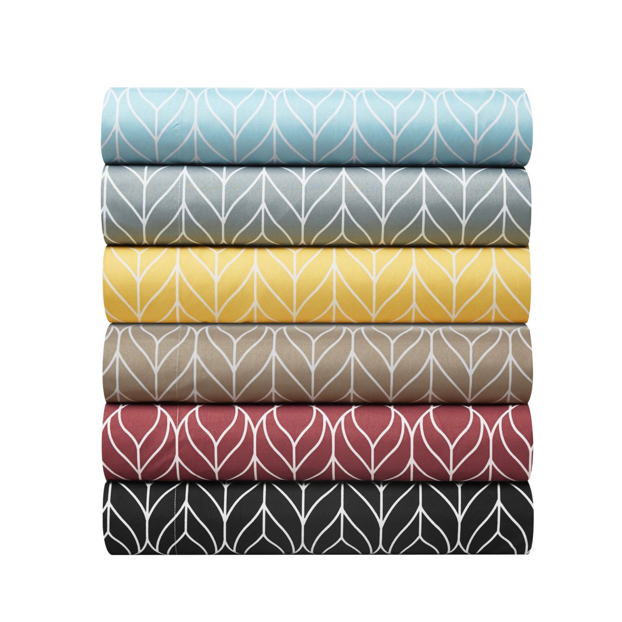 Beech 6 Or 4 Piece Sheet Set Super Soft Two-Tone Geometric Leaf Pattern Print Deep Pocket Design - Taupe, Queen