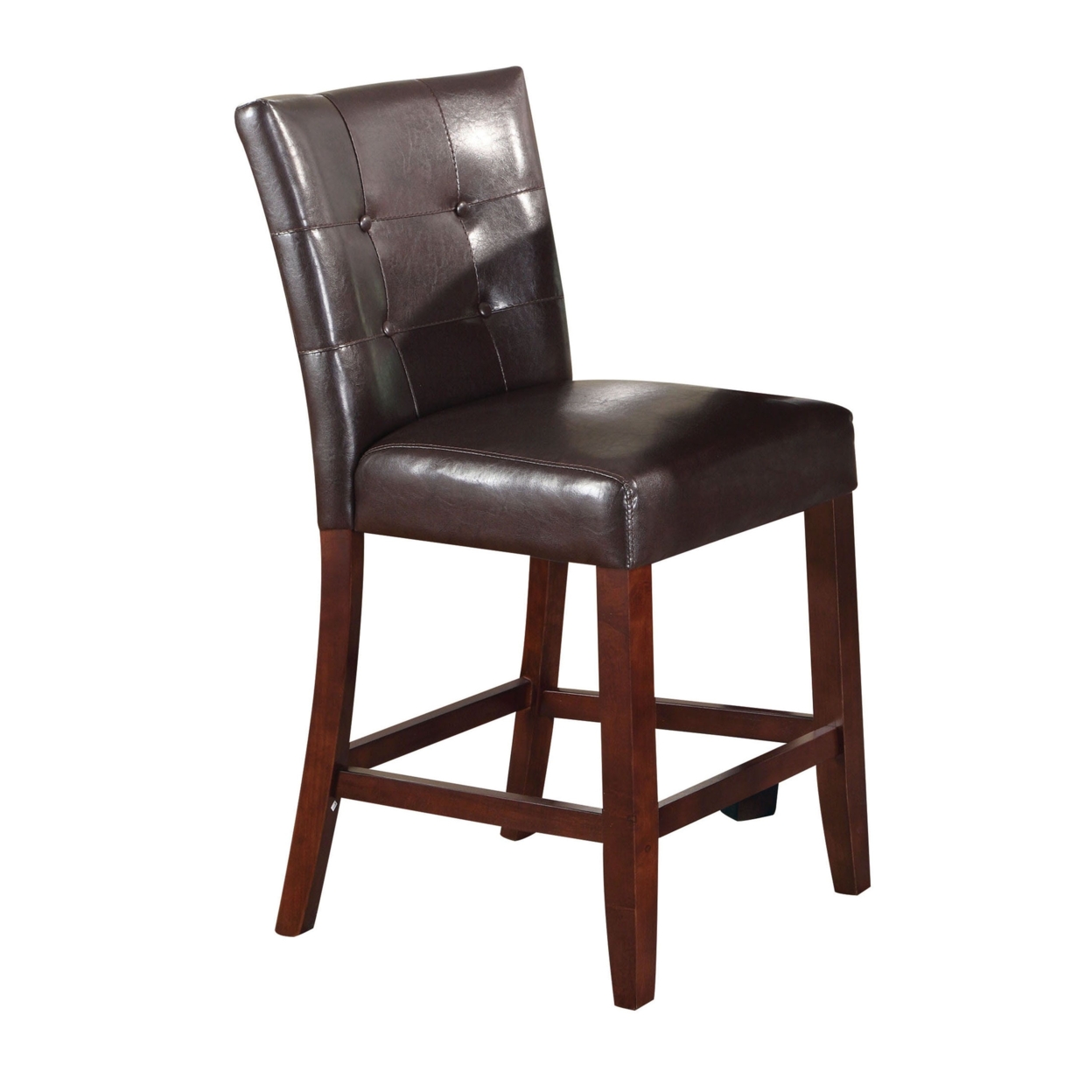 Leather Upholstered Wooden Counter Height Chair, Brown, Set Of 2- Saltoro Sherpi