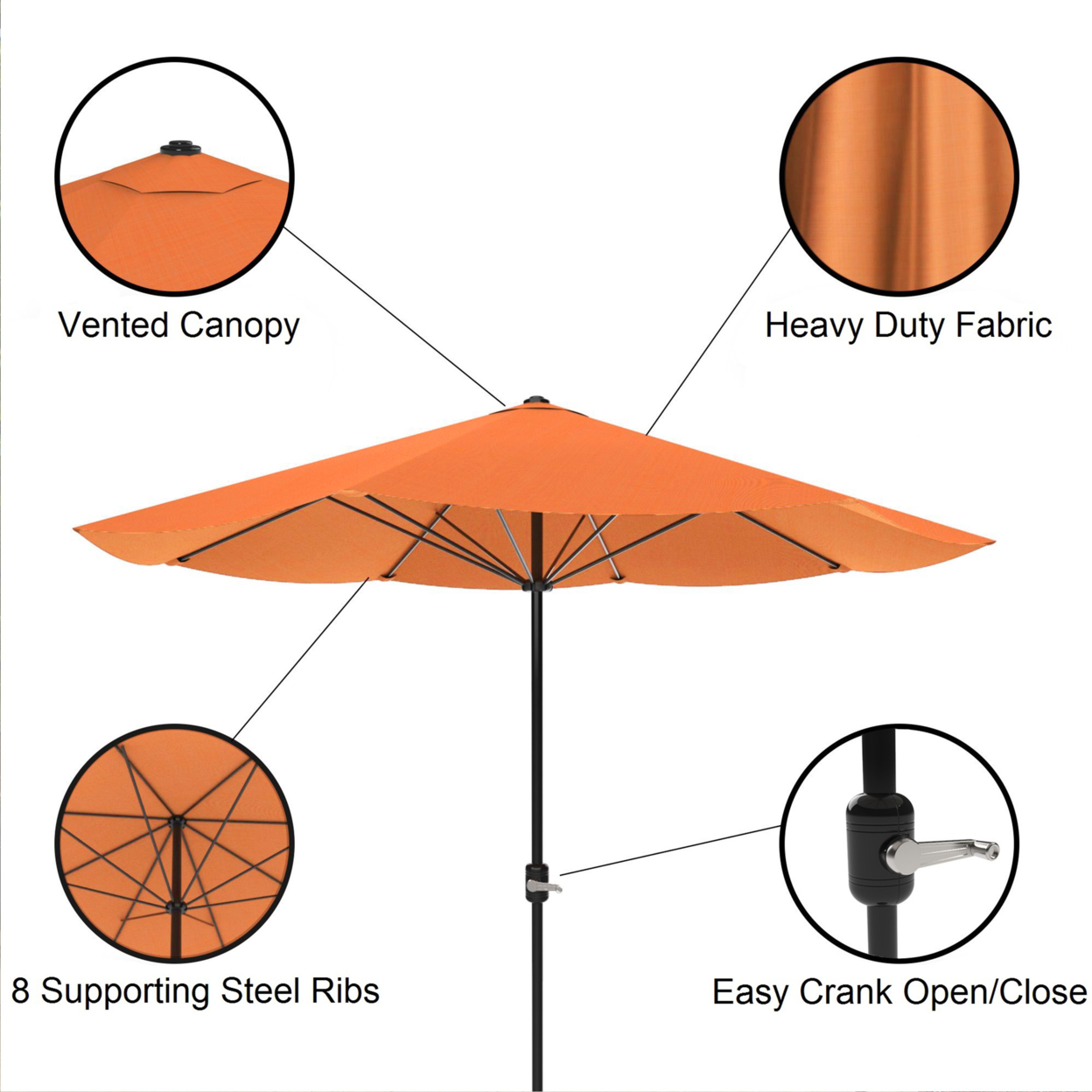 Patio Umbrella Outdoor Shade With Easy Crank- Table Umbrella For Deck, Balcony Terracotta