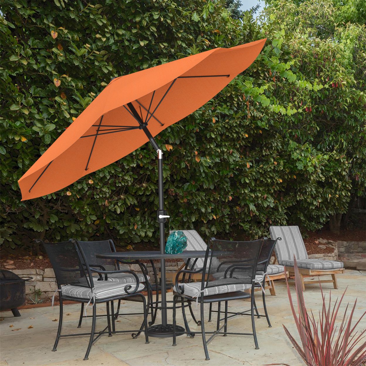 Patio Umbrella With Auto Tilt- Easy Crank Outdoor Table Umbrella Shade 10 Ft Terracotta