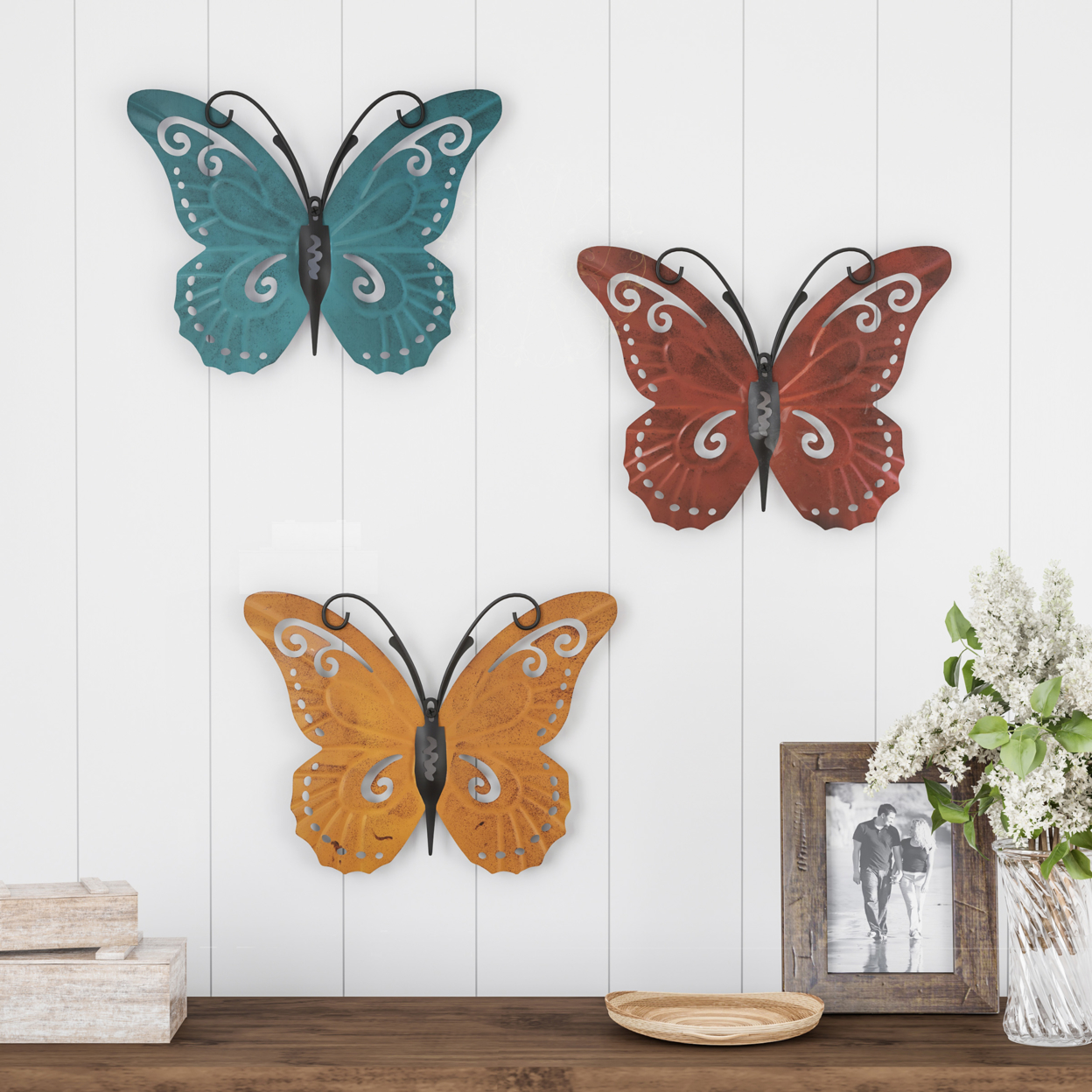 Butterfly Metal Wall Art 3 Piece Set- Hand Painted Decorative 3D Nature Butterflies