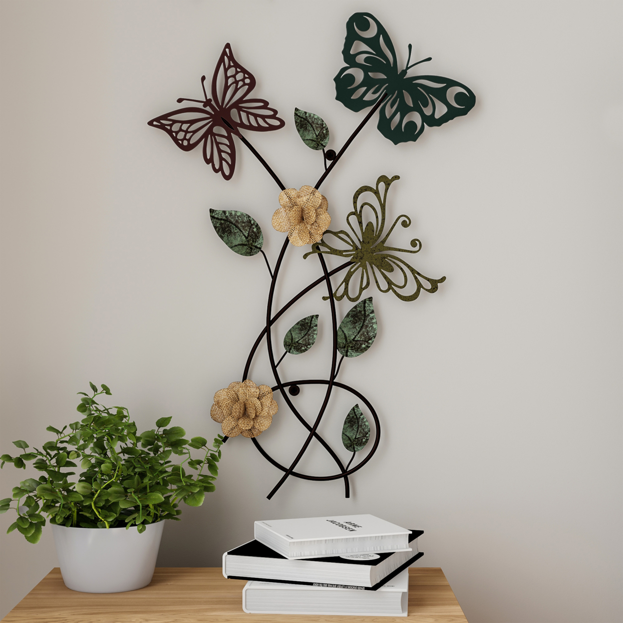 Garden Butterfly Metal Wall Art- Hand Painted Decorative 3D Butterflies/Flowers