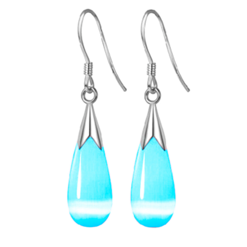 Water Droplets Moonlight Stone Opal Hanging Earrings Silver Filled High Polish Finsh