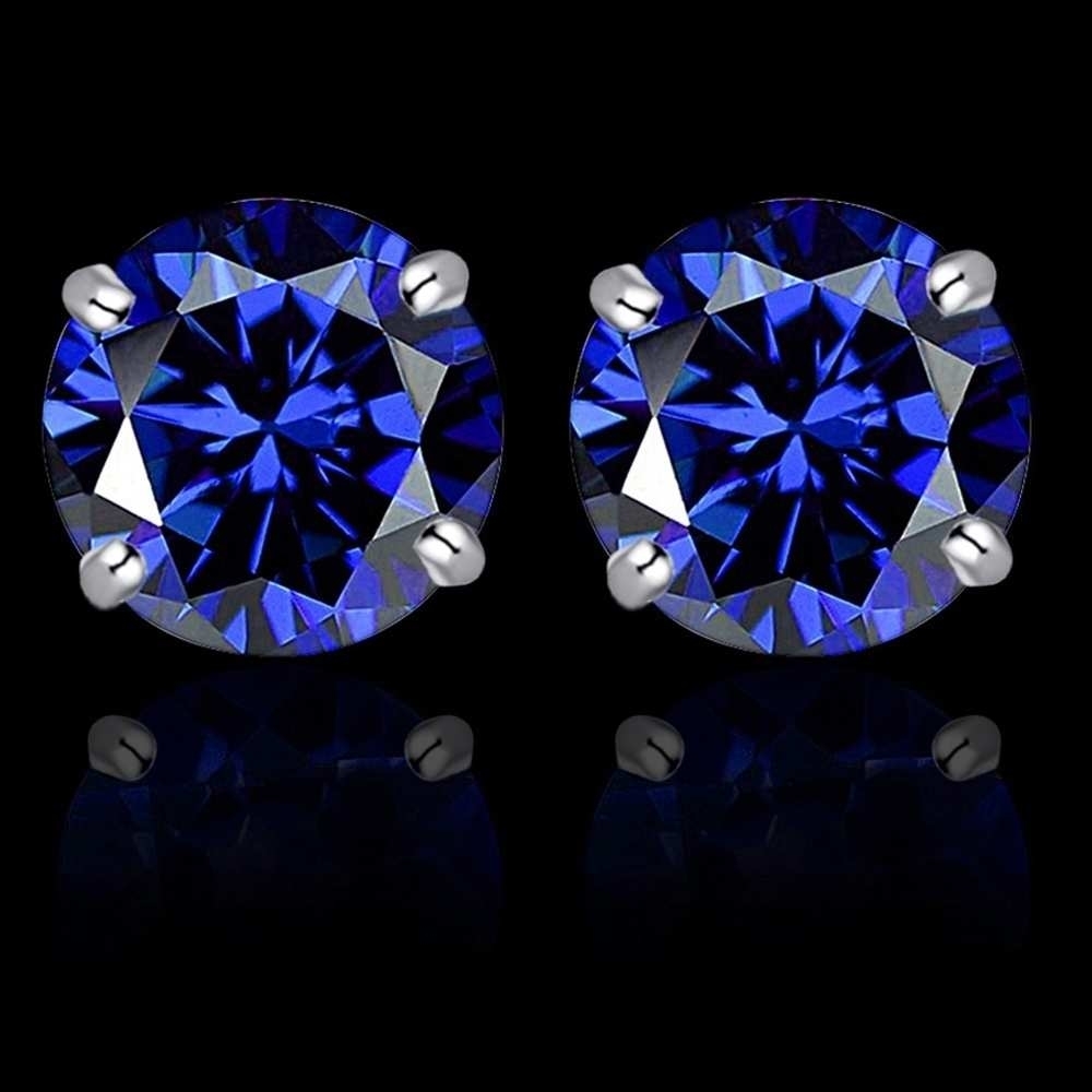 Stunning 2.00 CTTW .925 Sterling Silver Lab Created Sapphire Stud Earrings
