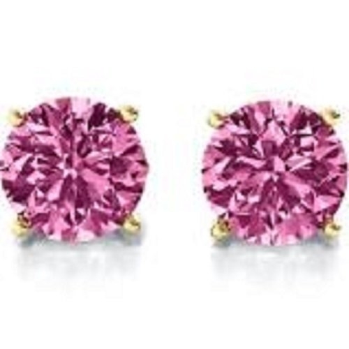 3CT Yellow Sterling Silver Pink CZ Stud Earrings 8mm