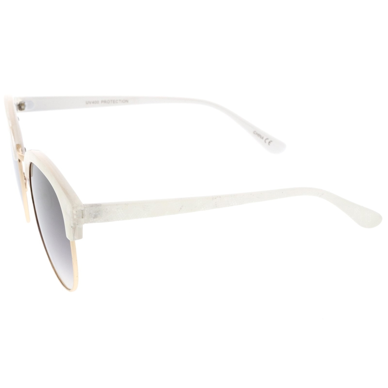 Oversize Metallic Horn Rimmed Colored Mirror Lens Half-Frame Sunglasses 58mm - White Gold / Lavender Mirror