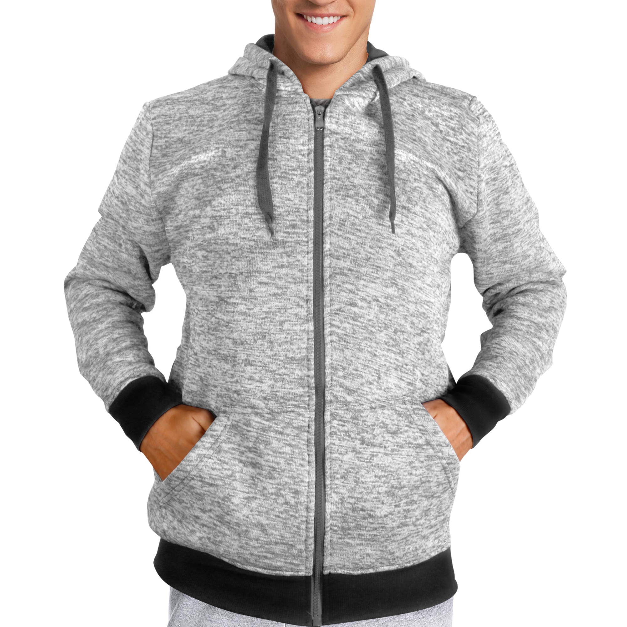Men's Moisture Fleece-Lined Full-Zip Up Hoodie - Marled Gray, Large