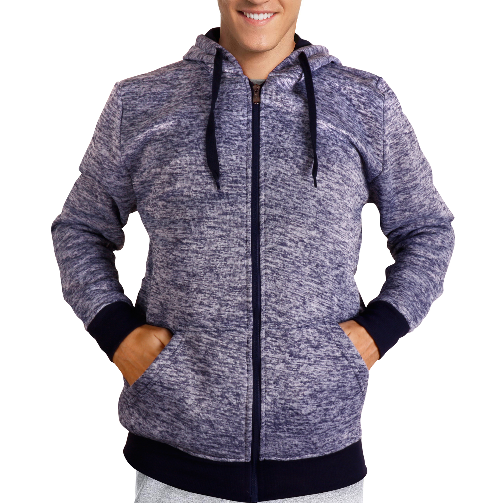 Men's Moisture Fleece-Lined Full-Zip Up Hoodie - Marled Navy, XL