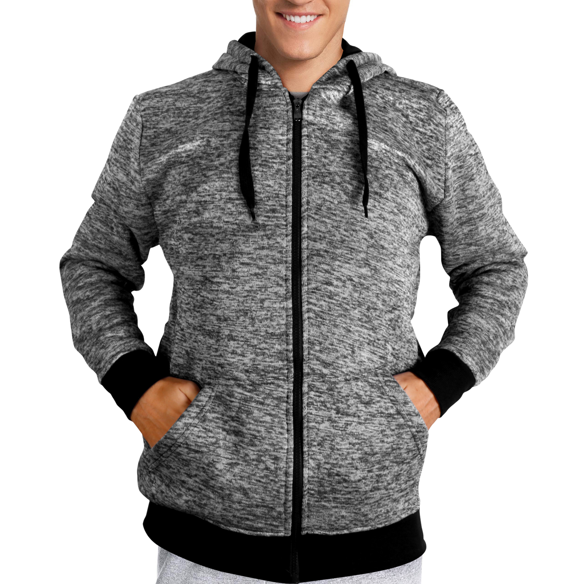 Men's Moisture Fleece-Lined Full-Zip Up Hoodie - Marled Black, XL