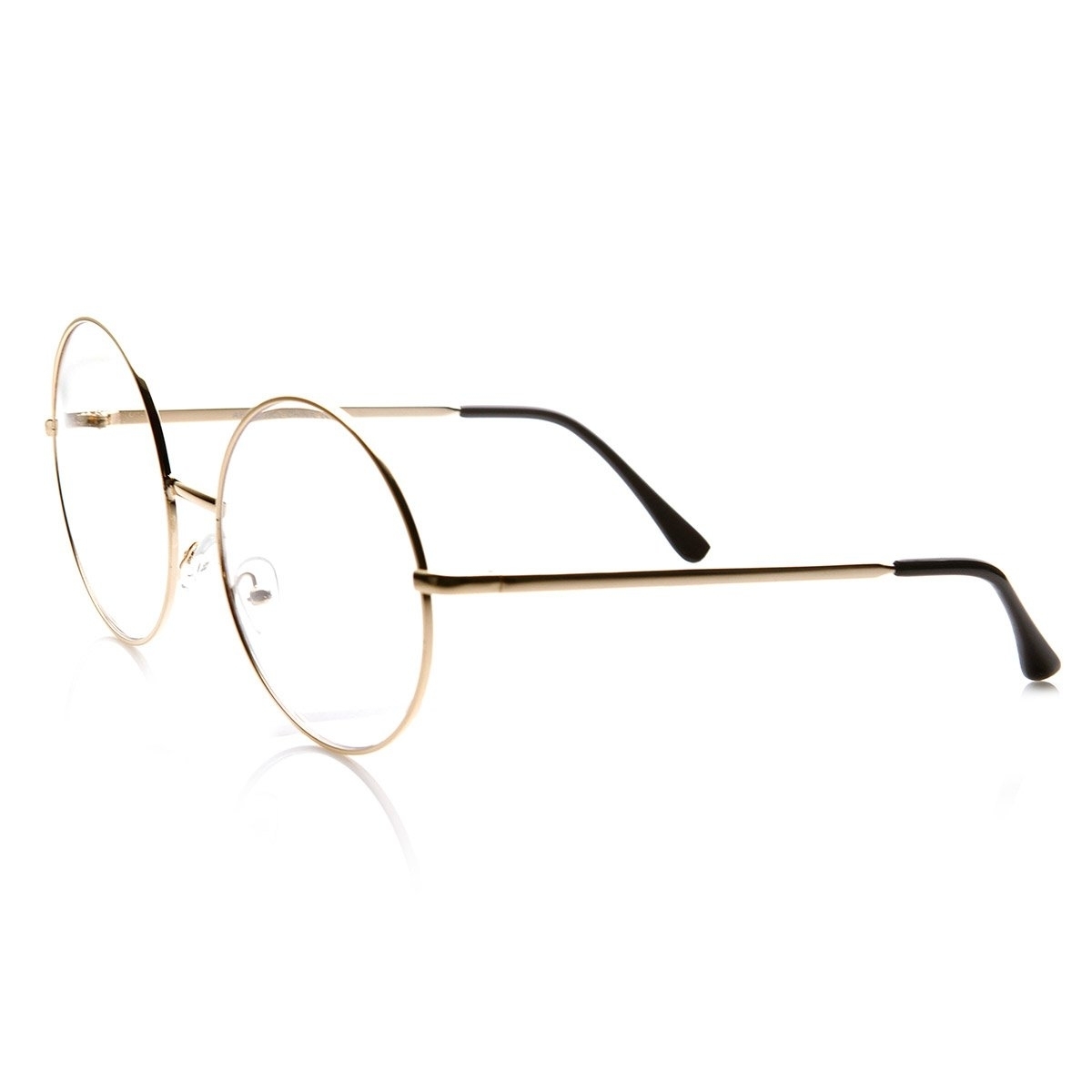 Large Oversized Metal Frame Clear Lens Round Circle Eye Glasses - Black-Gold