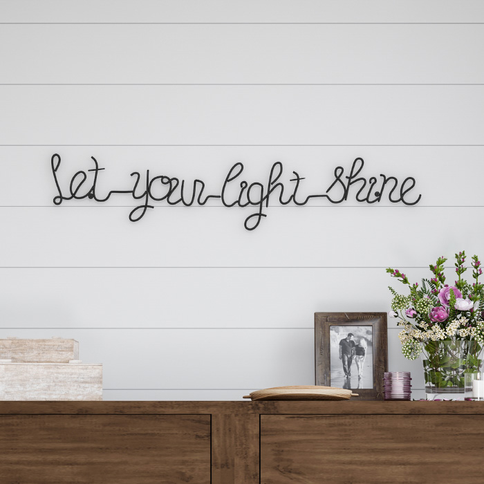 Metal Cutout- Let Your Light Shine Cursive Sign-3D Word Art Home Accent Decor