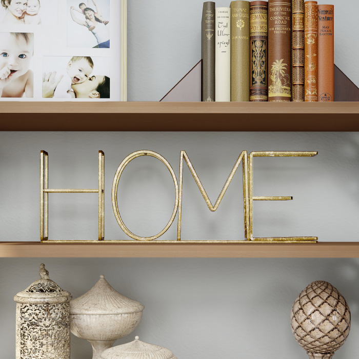 Metal Cutout Free-Standing Table Top Sign-3D HOME Word Art Accent Decor Gold Metallic Finish