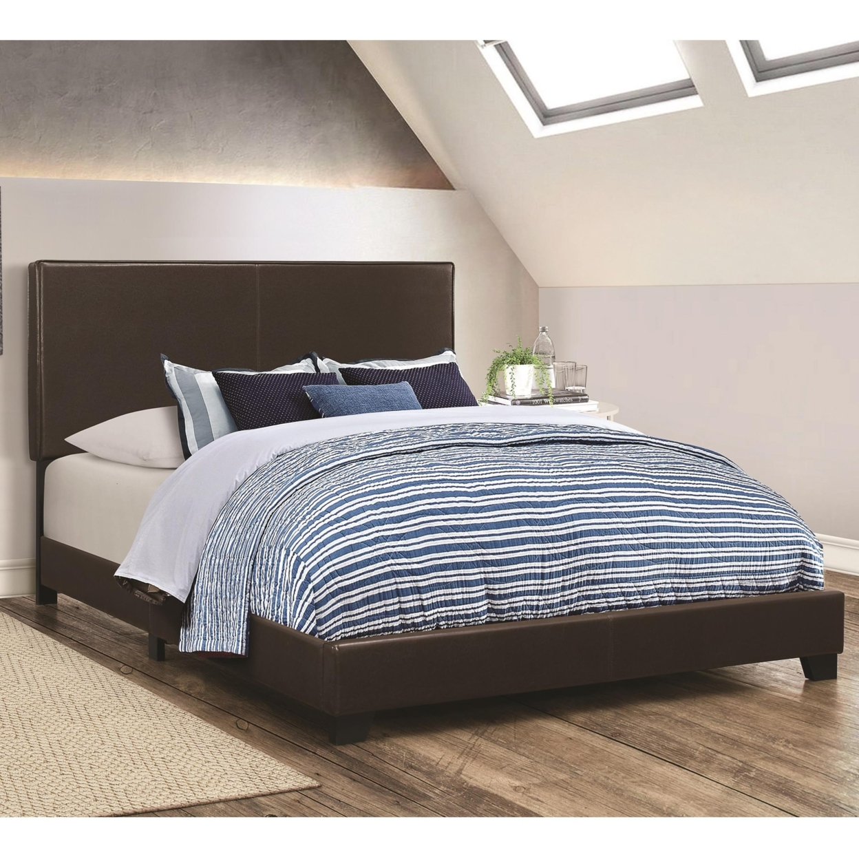 Leather Upholstered Full Size Platform Bed, Brown- Saltoro Sherpi