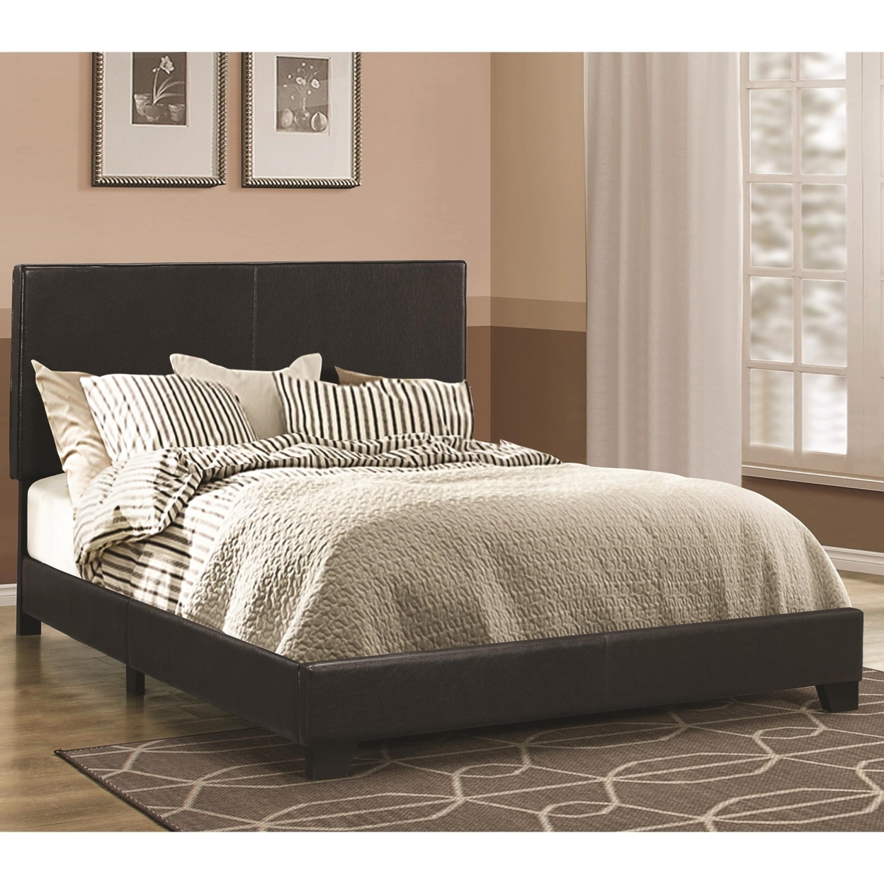Leather Upholstered Full Size Platform Bed, Black- Saltoro Sherpi