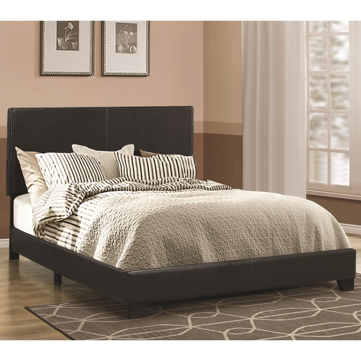 Leather Upholstered Twin Size Platform Bed, Black- Saltoro Sherpi
