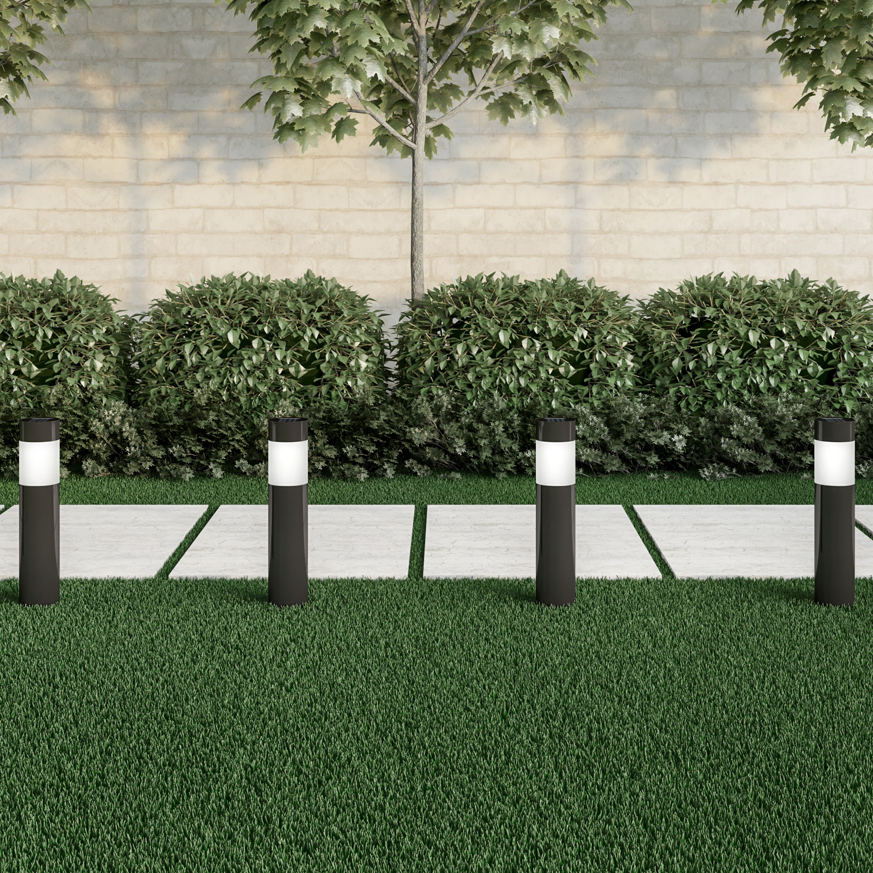 Solar Path Bollard Lights, Set Of 6 Stainless Steel Black Outdoor Stake Lighting For Garden Landscape