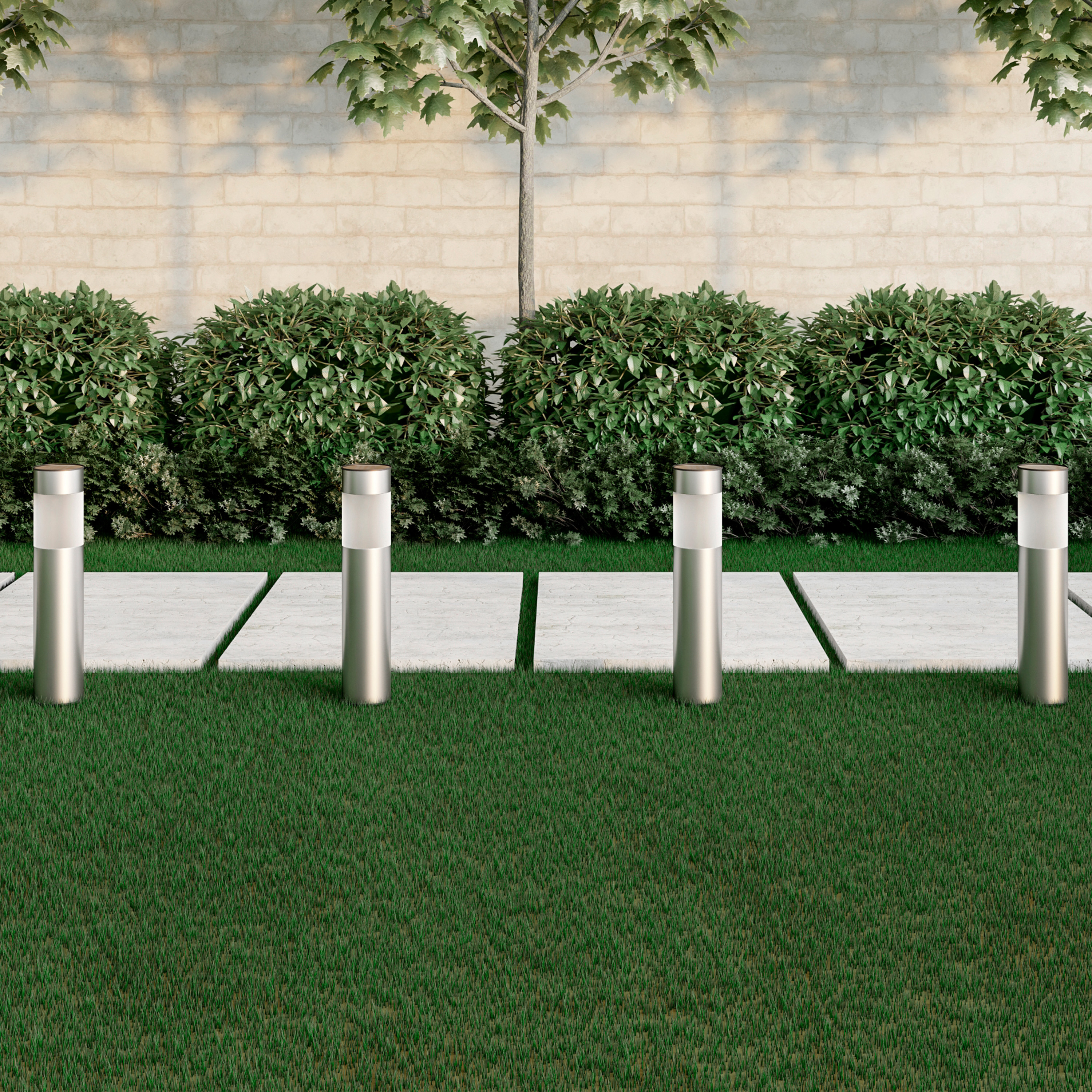 Solar Path Bollard Pillar Lights, Set Of 6 Stainless Steel Outdoor Stake Lighting For Garden Landscape