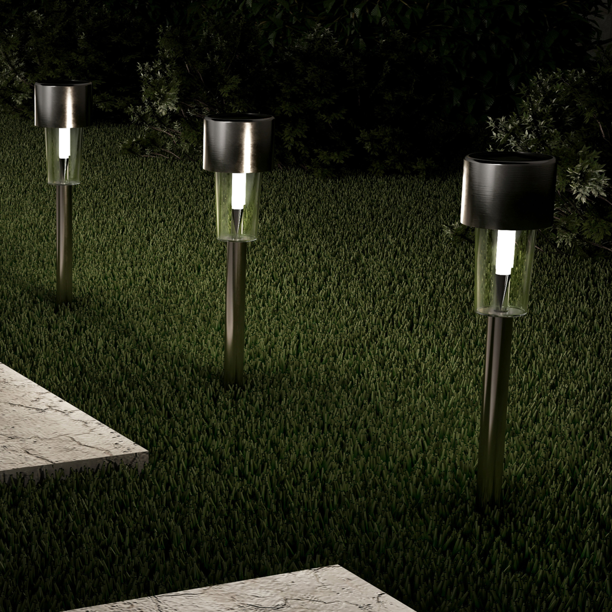 Set Of 12 Solar Lights Pathway Garden Patio LED Lighting Driveway Path Edging Silver