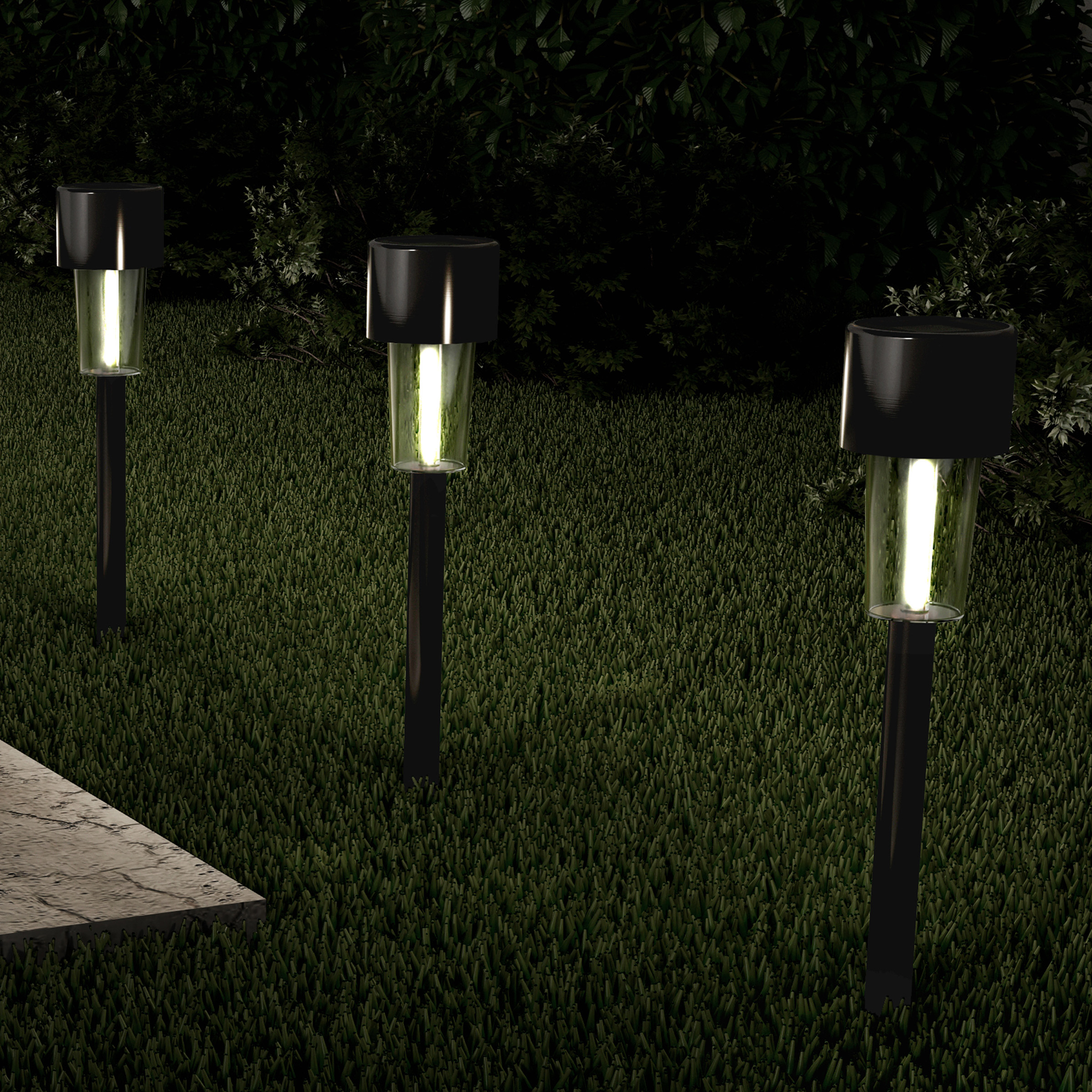 Set Of 12 Solar Lights Pathway Garden Patio LED Lighting Driveway Path Edging Black
