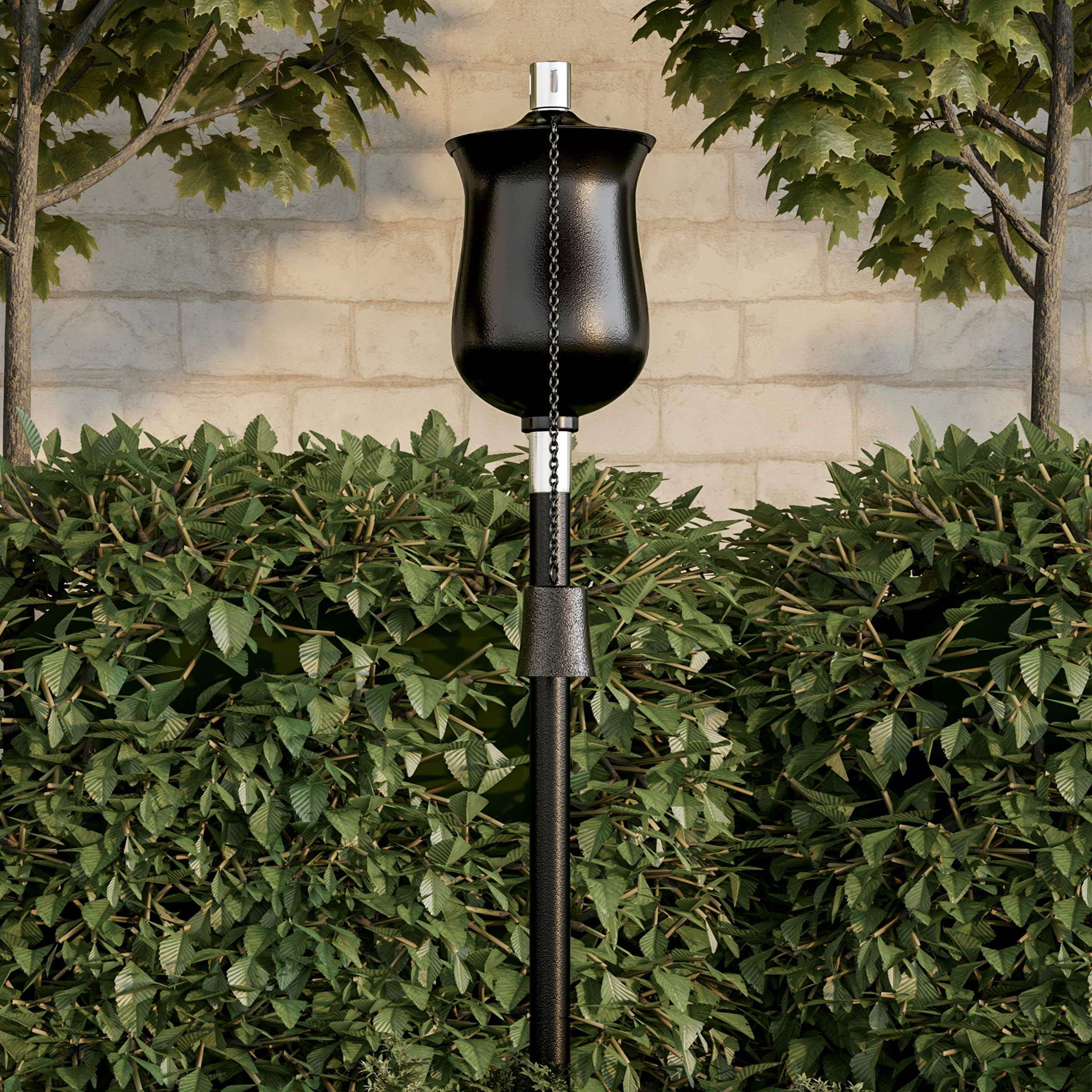 Outdoor Torch Lamp- 45” Black Metal Fuel Canister Flame Light For Citronella With Fiberglass Wick, Adjustable Height