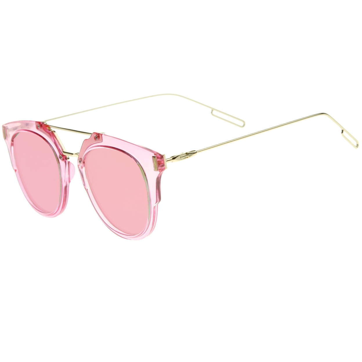 Colorful Fashion Translucent Color Mirrored Flat Lens Pantos Sunglasses 45mm - Fuchsia-Gold / Magenta Mirror