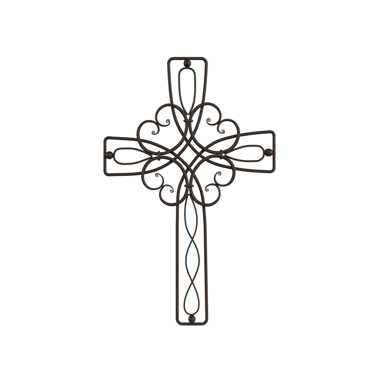 Metal Wall Cross With Decorative Floral Scroll Design- Rustic Handcrafted Religious Wall Art For Decor In Living Room, Bedroom
