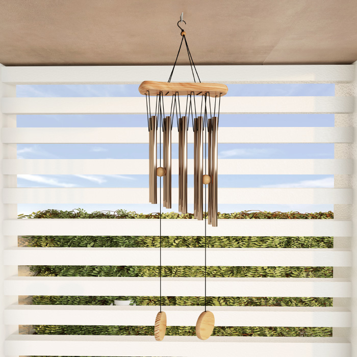 Metal And Wood Wind Chime- 34.5 Tuned Metal Wind Chimes With Bronze Finish And Soothing Tone For Garden, Patio