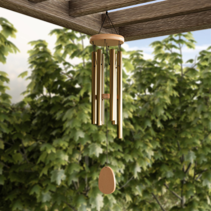 Metal And Wood Wind Chime- 28 Tuned Metal Wind Chimes With Gold Finish And Soothing Tone For Garden, Patio