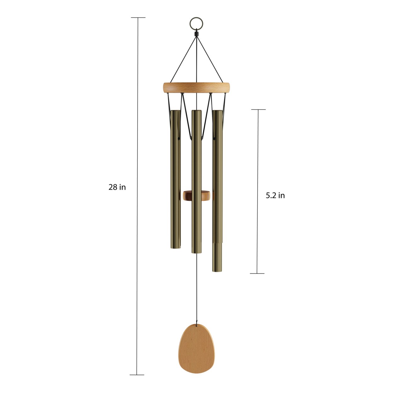 Metal And Wood Wind Chime- 28 Tuned Metal Wind Chimes With Gold Finish And Soothing Tone For Garden, Patio