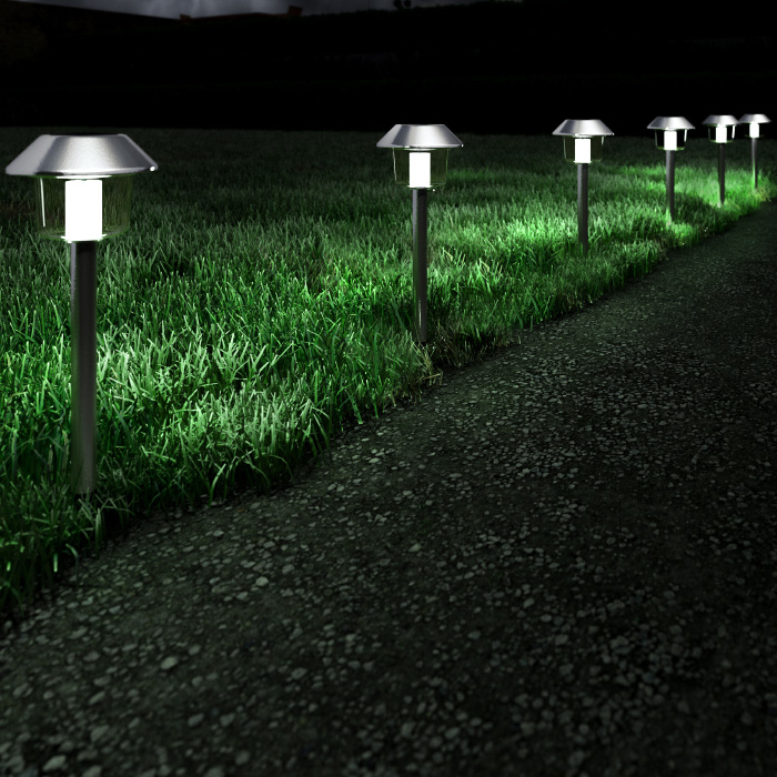 Solar Pathway Lights Stainless Steel Outdoor Stake Lighting For Garden, Landscape, Yard, Patio, Driveway, Walkway- Set Of 6